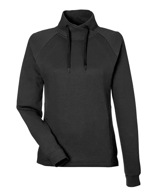 North End Women's Rhythm Waffle Cross-Neck Pullover in Black