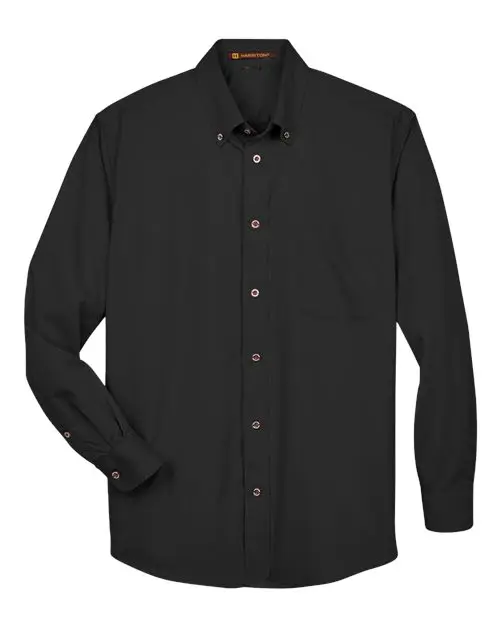 Harriton Men's Tall Easy Blend Twill Dress Shirt in Black