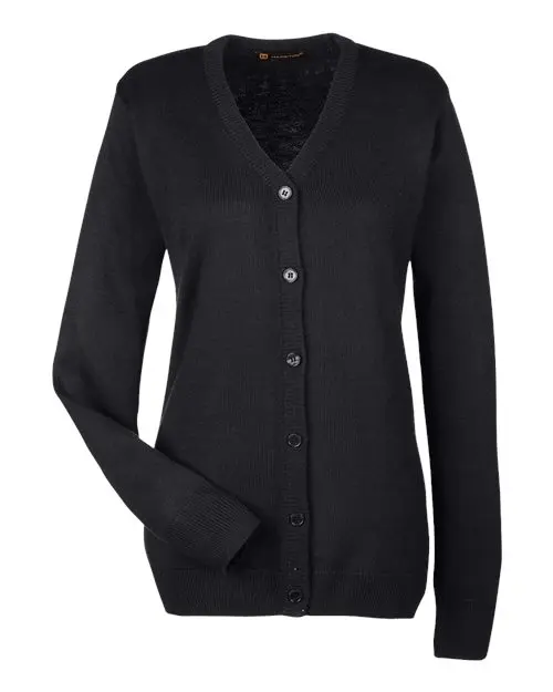 Harriton Women's Pilbloc V-Neck Button Cardigan Sweater in Black