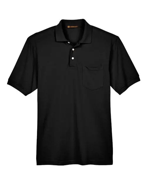 Harriton Men's Easy Blend Polo with Pocket in Black