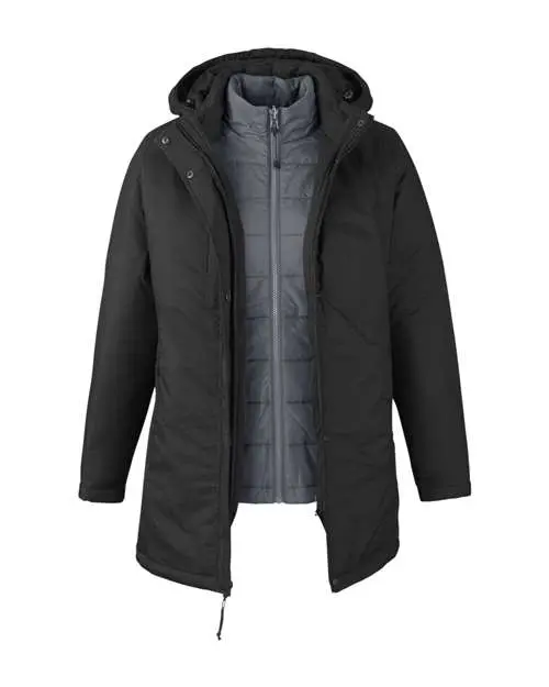 Core365 Women's Inspire 3-in-1 Jacket with Insulated Liner in Black/ Carbon