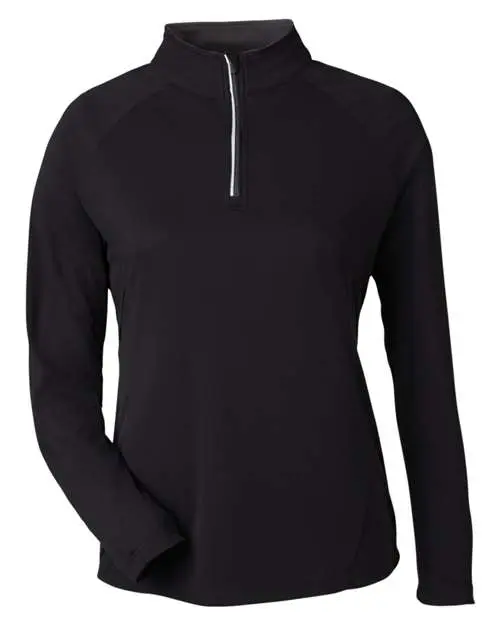 Core365 Women's Origin Performance Pique Quarter-Zip Pullover in Black/ Carbon