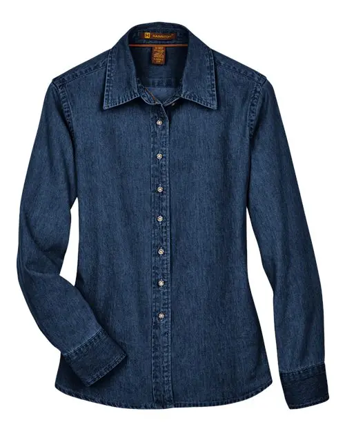 Harriton Women's Denim Shirt in Dark Denim