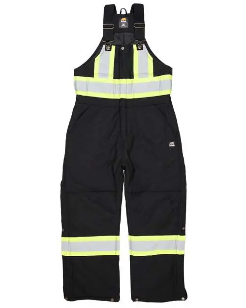 Berne Apparel Safety Striped Arctic Insulated Bib Overall in Black