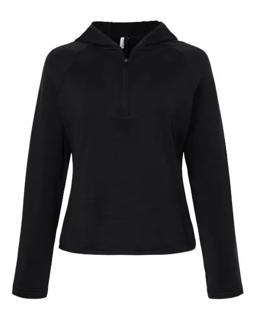 Team 365 Women's Qualify Quarter-Zip Hooded Pullover in Black