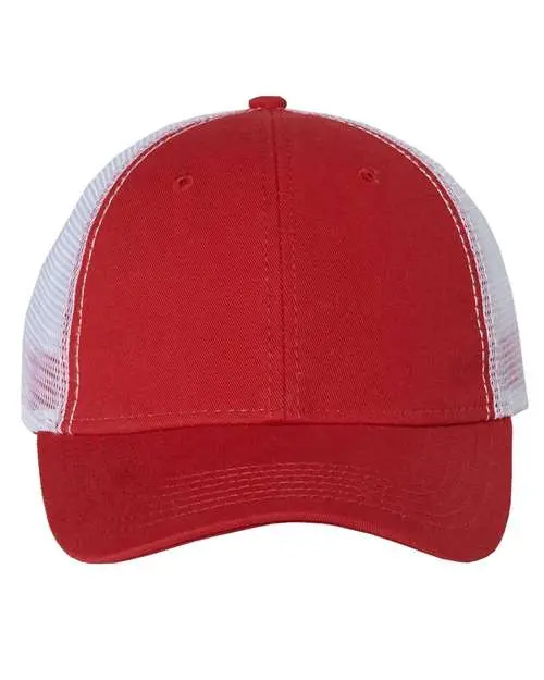 Valucap Bio-Washed Trucker Cap in Red/ White