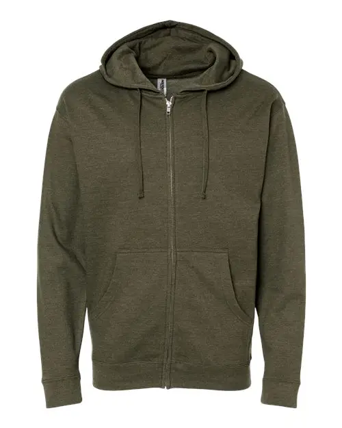 Independent Trading Co. Unisex Midweight Full-Zip Hooded Sweatshirt in Army Heather