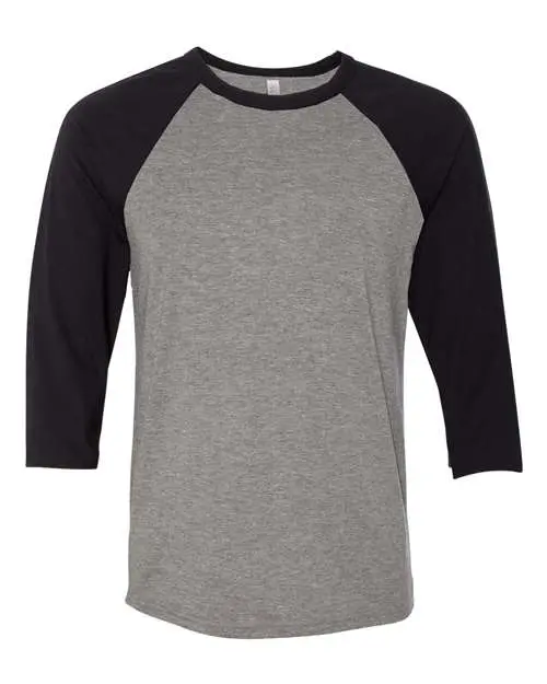 Bella + Canvas Unisex Three-Quarter Sleeve Baseball Tee in Deep Heather/ Black
