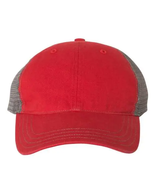 Richardson Garment-Washed Trucker Cap in Red/ Charcoal