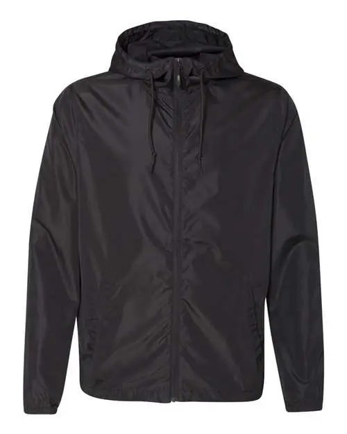 Independent Trading Co. Men's Lightweight Windbreaker Full-Zip Jacket in Black