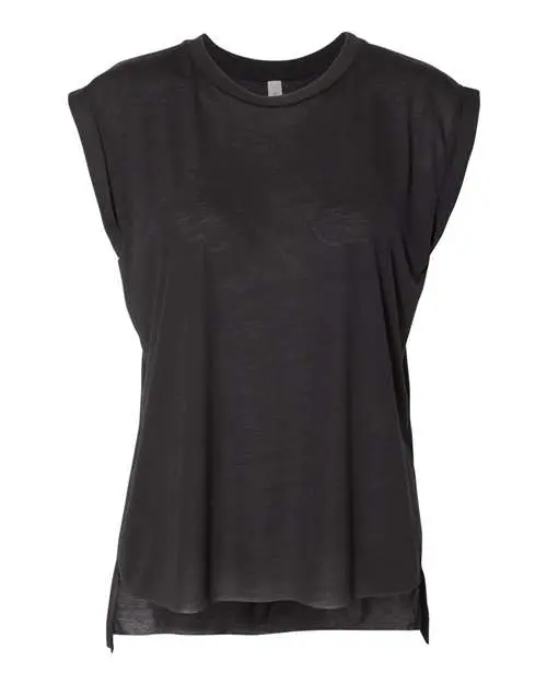 Bella + Canvas Women’s Flowy Rolled Cuffs Muscle Tee in White