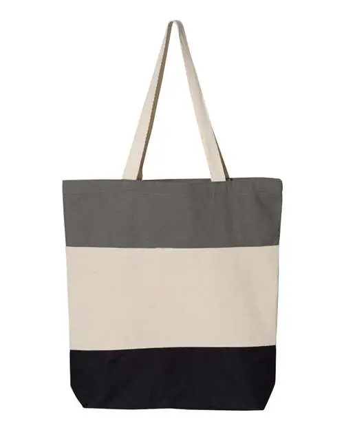 Q-Tees 11L Tri-Color Tote in Black/ Natural/ Light Grey