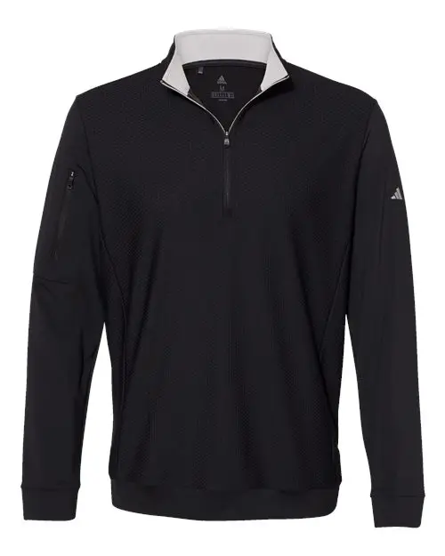 Adidas Men's Textured Quarter-Zip Pullover in Black