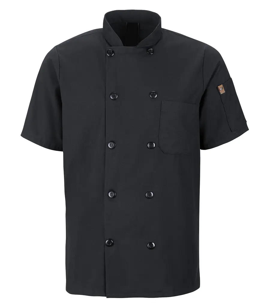 RED KAP Chef Designs Short Sleeve Chef Coat With Oilblok + Mimix in Black