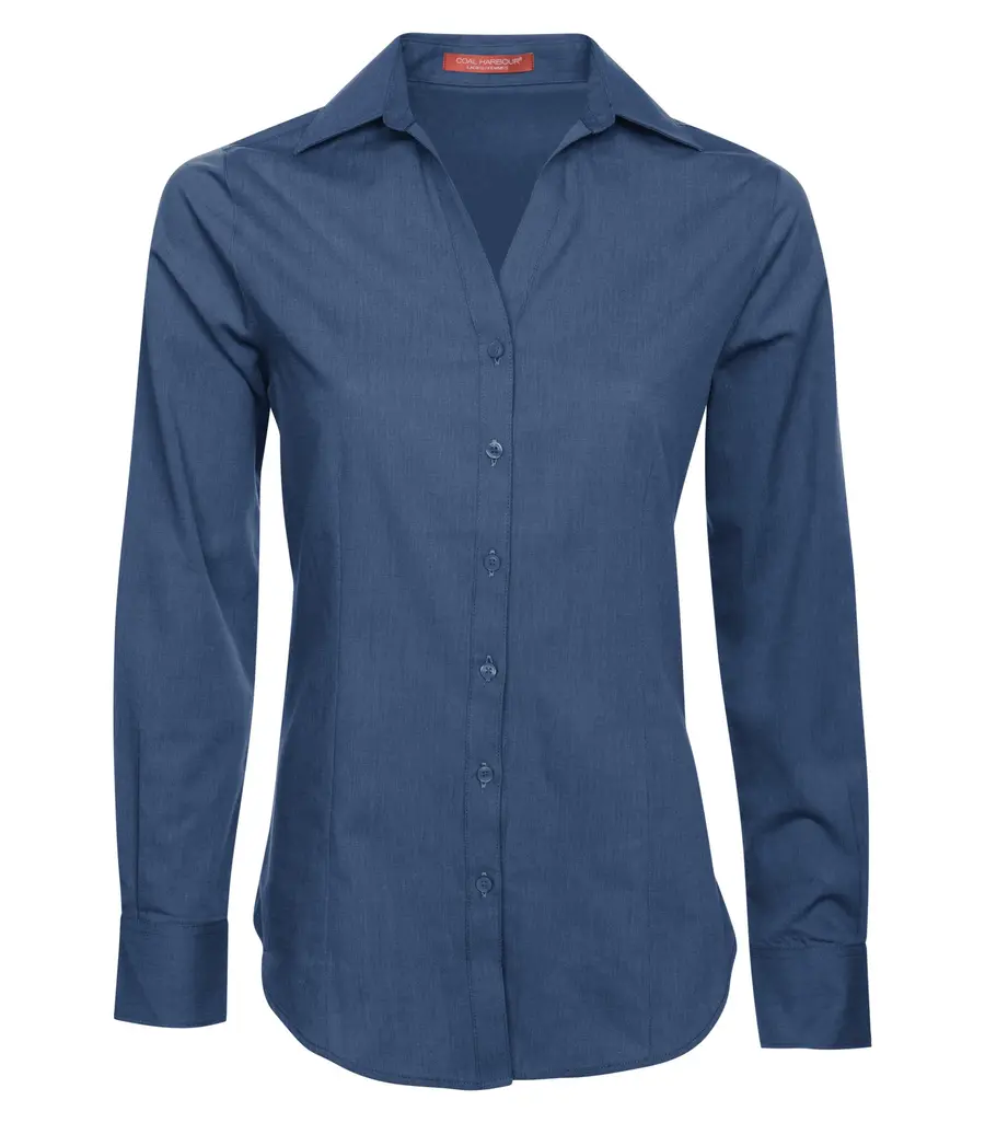Coal Harbour Textured Crosshatch Woven Ladies' Shirt in Deep Blue