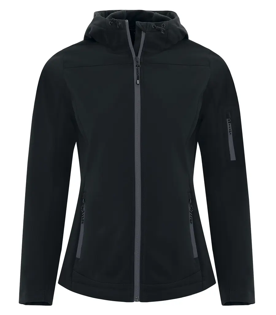 Coal Harbour Everyday Hooded Water Repellent Stretch Soft Shell Ladies' Jacket in Black