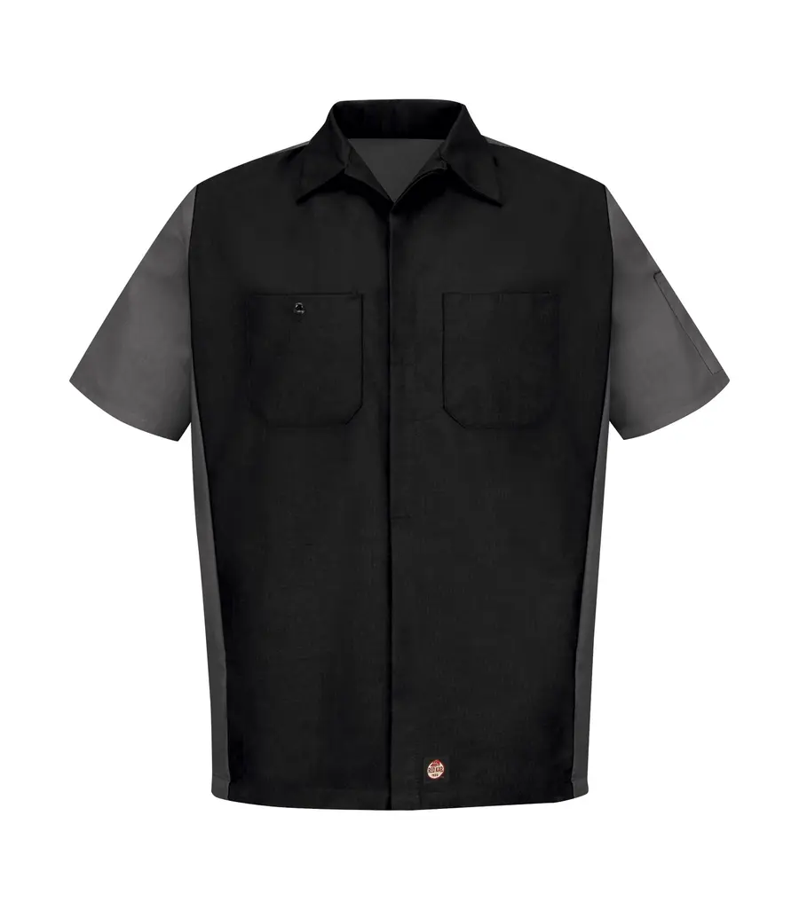 RED KAP Short Sleeve Woven Crew Shirt in Black/Charcoal