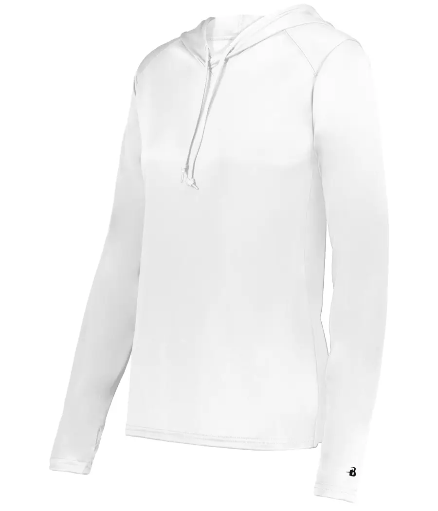 Badger Sport Ladies B-Core Long Sleeve Hoodie in White