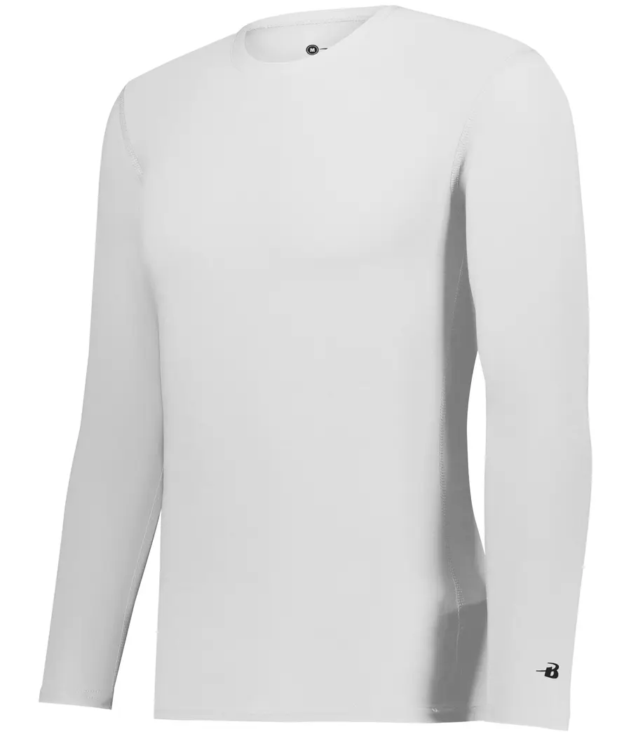 Badger Sport Youth PRO Compression Long Sleeve Crew in White