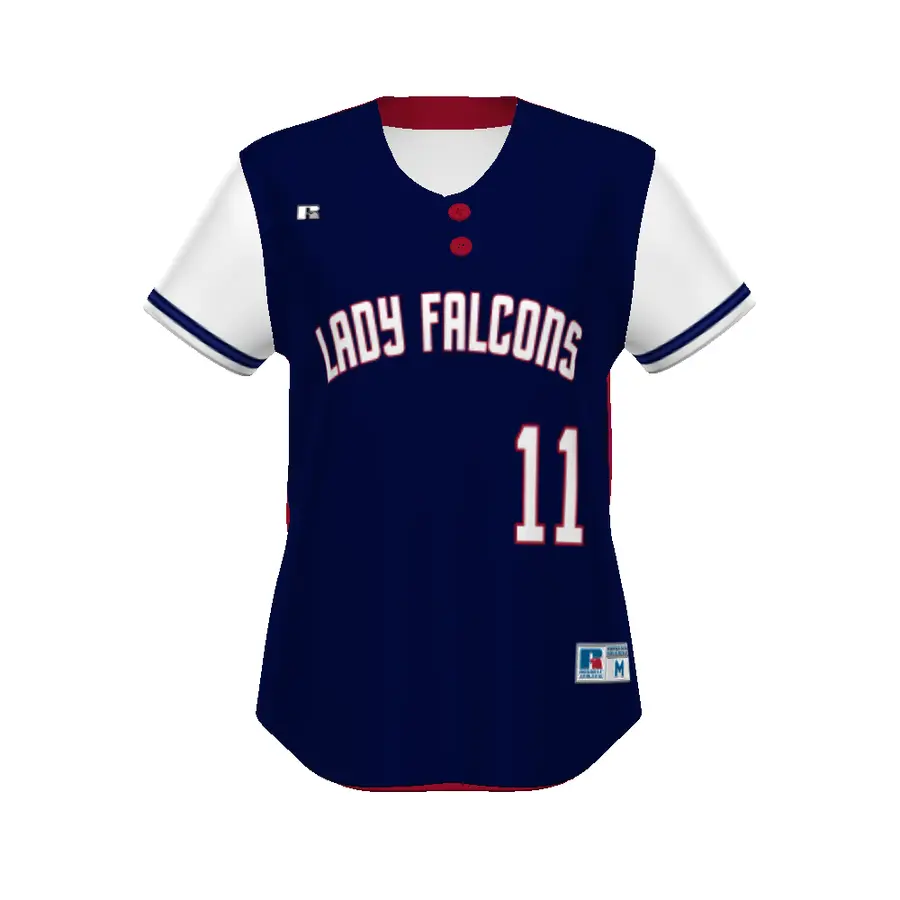 Russell Ladies FreeStyle Sublimated Two-Button Performance Mesh Softball Jersey in Slugger Ii