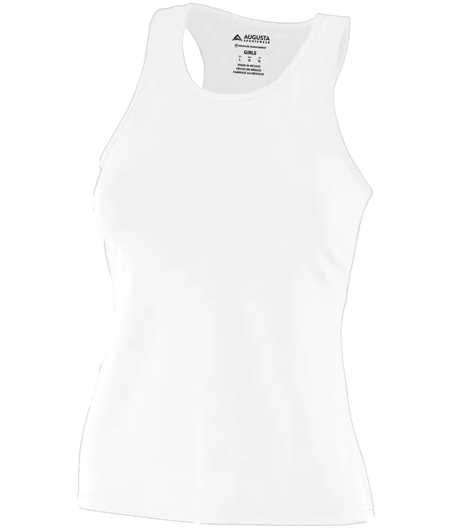 Augusta Girls Poly/Spandex Solid Racerback Tank in White