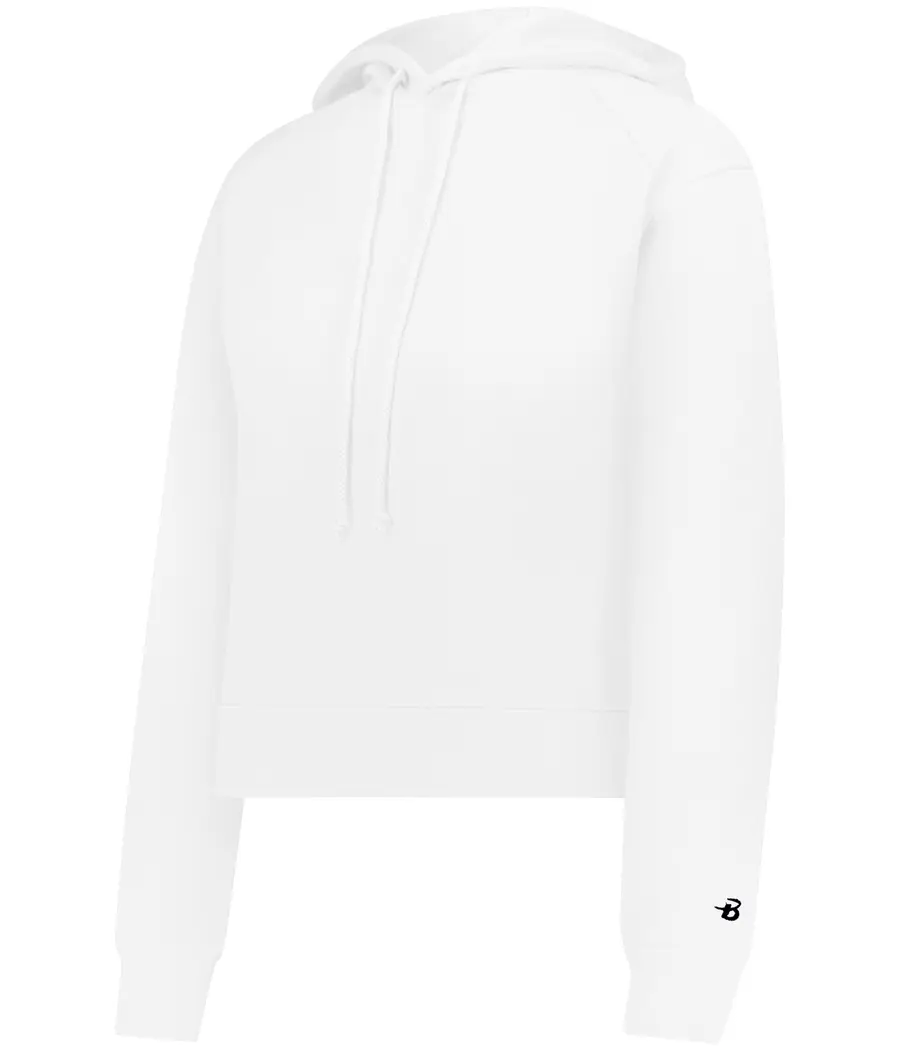 Badger Sport Ladies Athletic Fleece Crop Hoodie in White