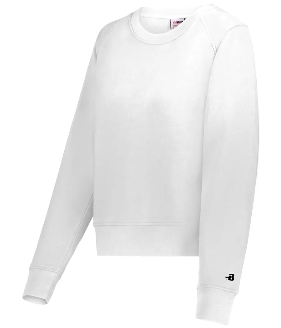 Badger Sport Ladies Athletic Fleece Crop Crew in White
