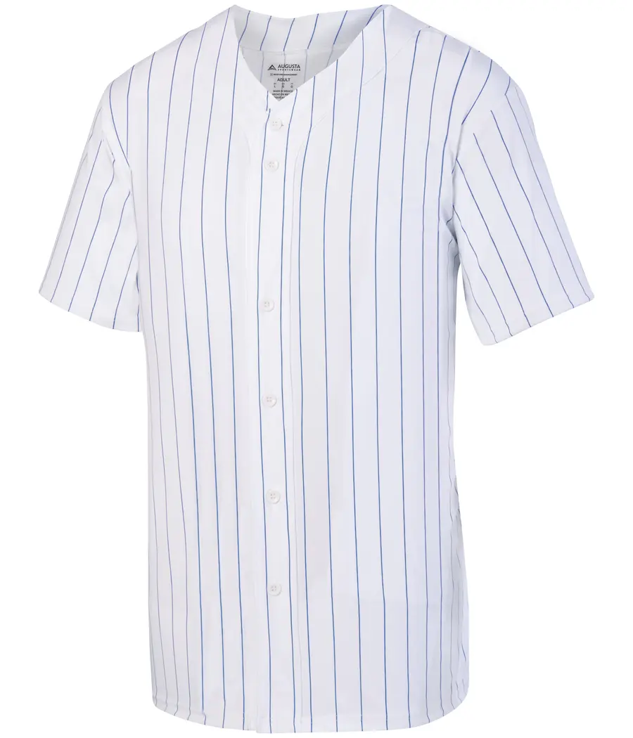 Augusta Youth Pinstripe Full-Button Jersey in White/Royal