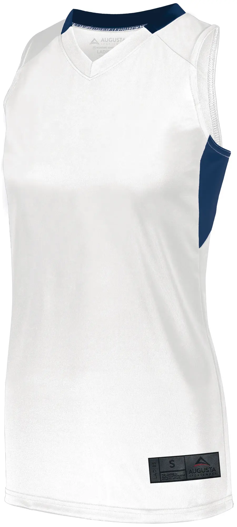 Augusta Ladies Step-Back Basketball Jersey in White/Navy