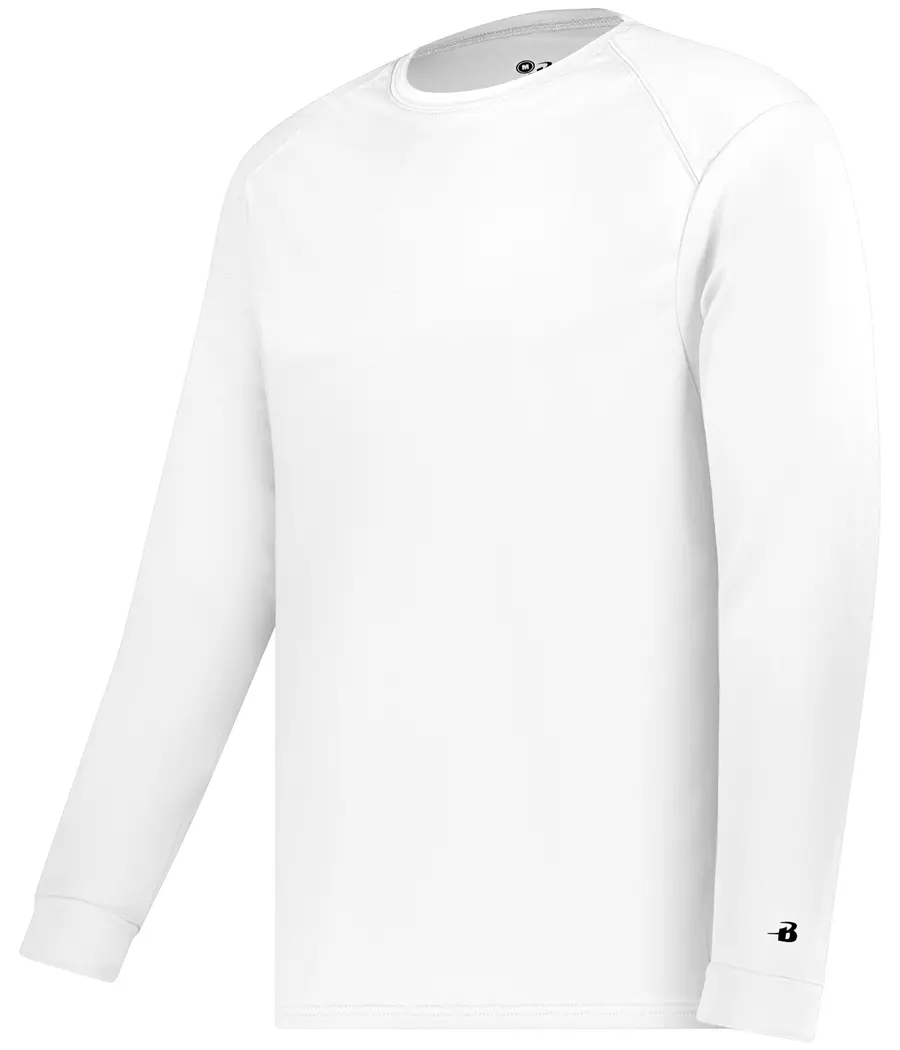 Badger Sport Youth B-Core Long Sleeve TEE in White