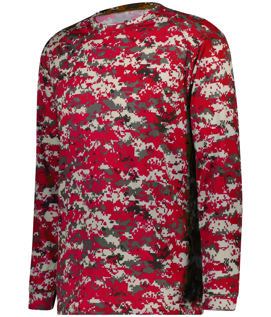 Badger Sport Youth Digital Long Sleeve TEE in Red Digital