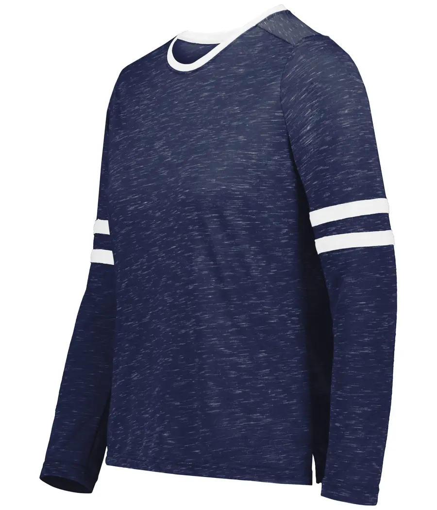 Holloway Girls Monterey Long Sleeve Tee in Navy Heather/White