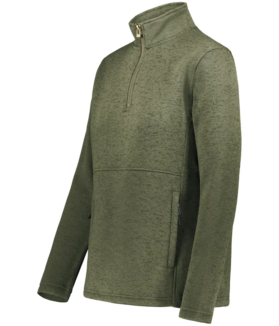 Holloway Ladies Alpine Sweater Fleece 1/4 Zip Pullover in Olive Heather