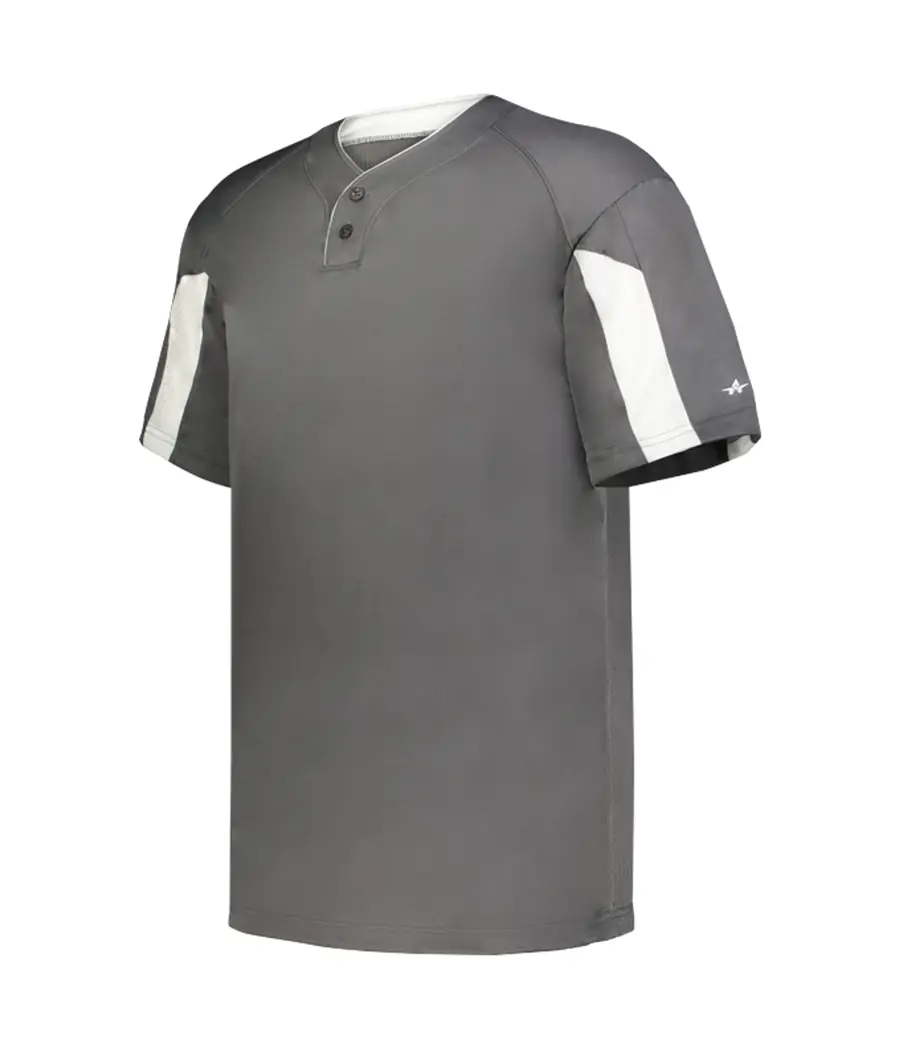 Alleson Athletic Youth Striker TWO-Button Baseball Jersey in Graphite/White