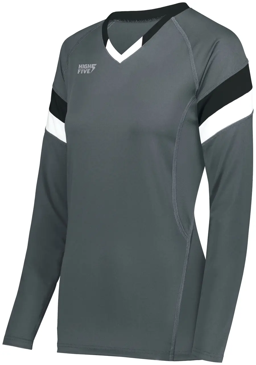 High Five Ladies TruHit Tri-Color Long Sleeve Jersey in Graphite/Black/White