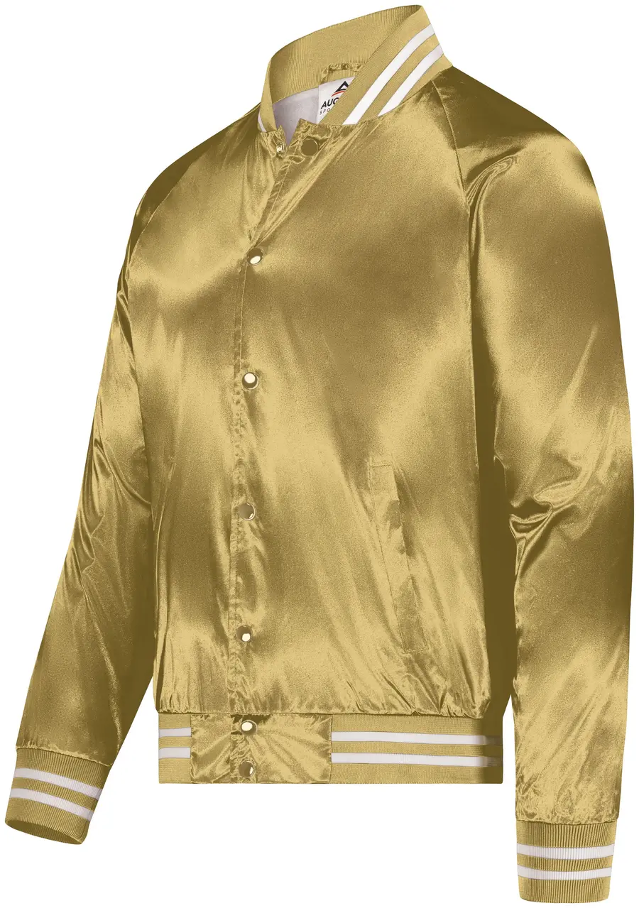 Augusta Satin Baseball Jacket/Striped Trim in Metallic Gold/White