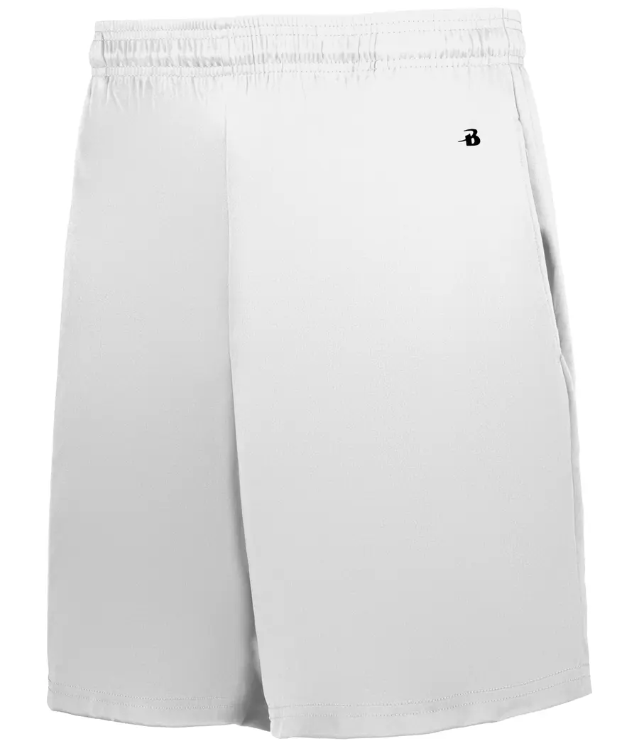Badger Sport B-Core 7-Inch Inseam Pocketed Shorts in White
