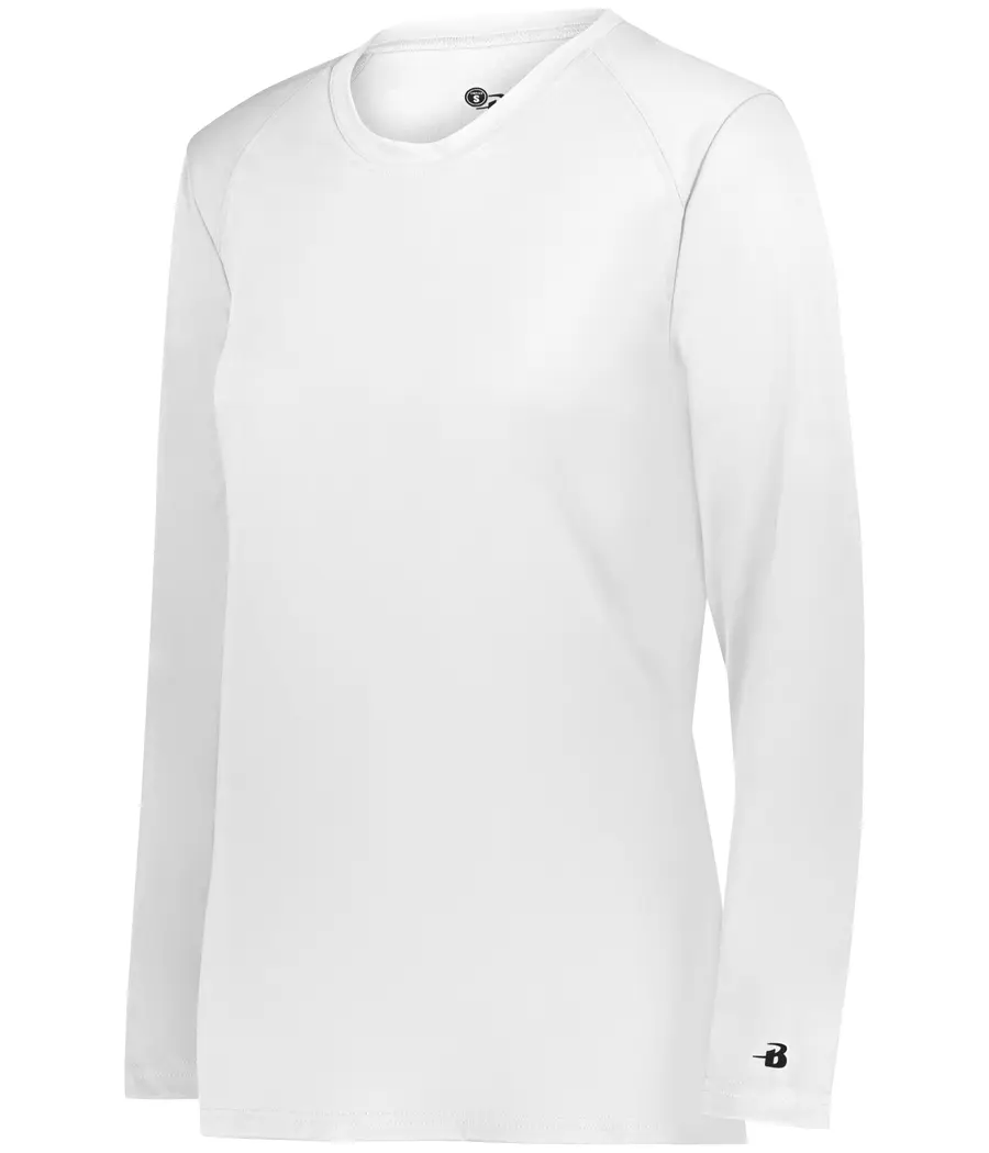 Badger Sport Ladies B-Core Long Sleeve TEE in White