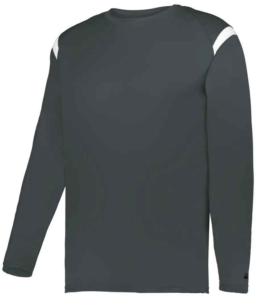 Badger Sport ON THE Rise Long Sleeve TEE in Graphite/White