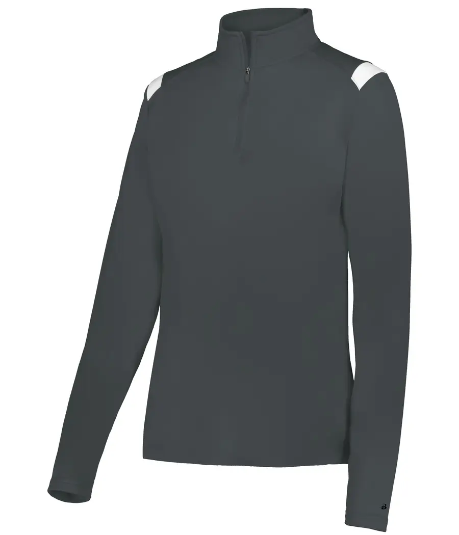 Badger Sport Ladies ON THE Rise 1/4 ZIP Pullover in Graphite/White