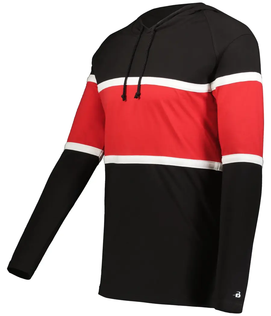 Badger Sport United Long Sleeve Hoodie in Black/Red/White