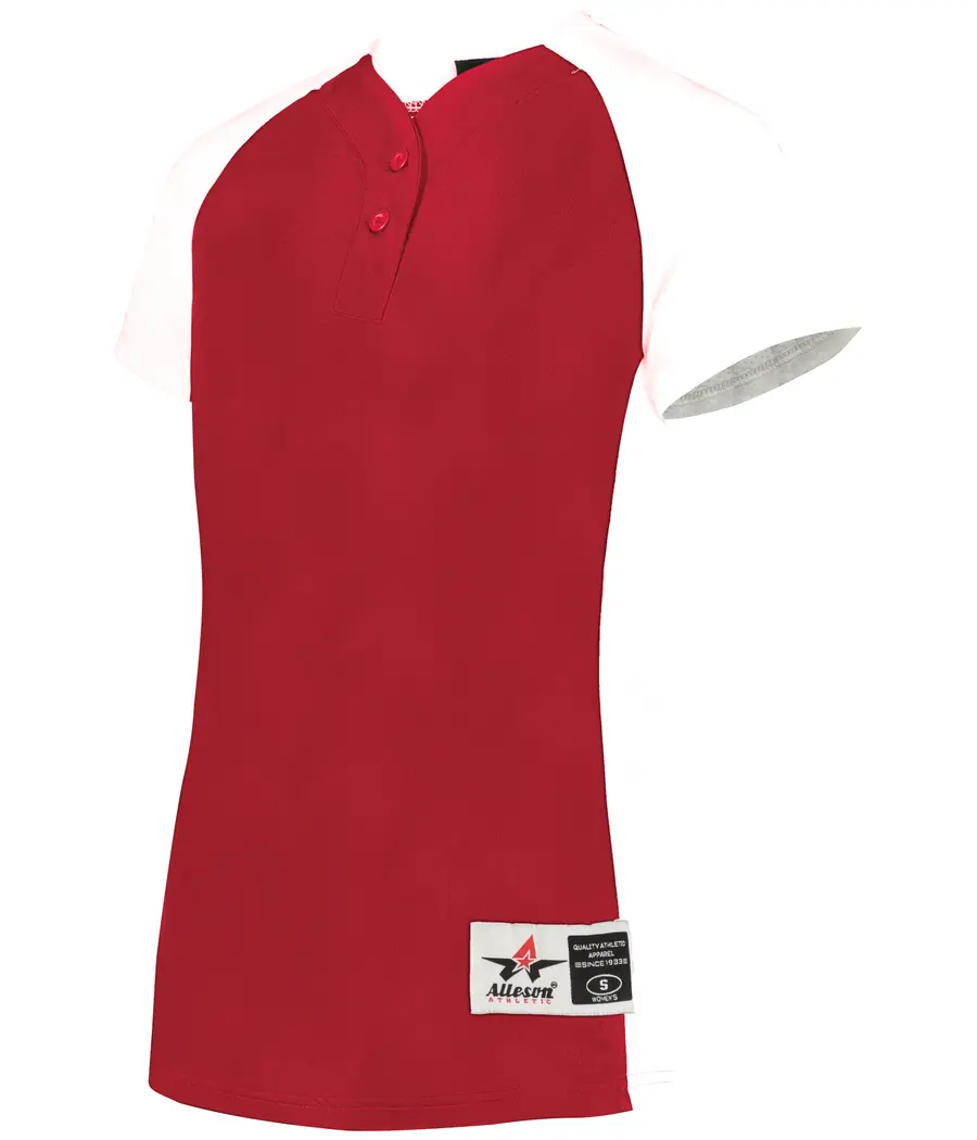 Alleson Athletic Ladies TWO-Button Softball Jersey in Red/White