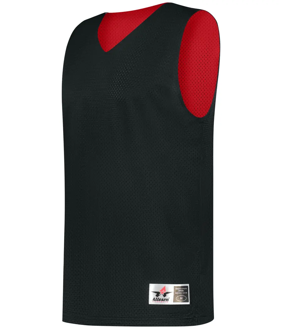 Alleson Athletic Youth Mesh Reversible Practice Basketball Jersey in Black/Red