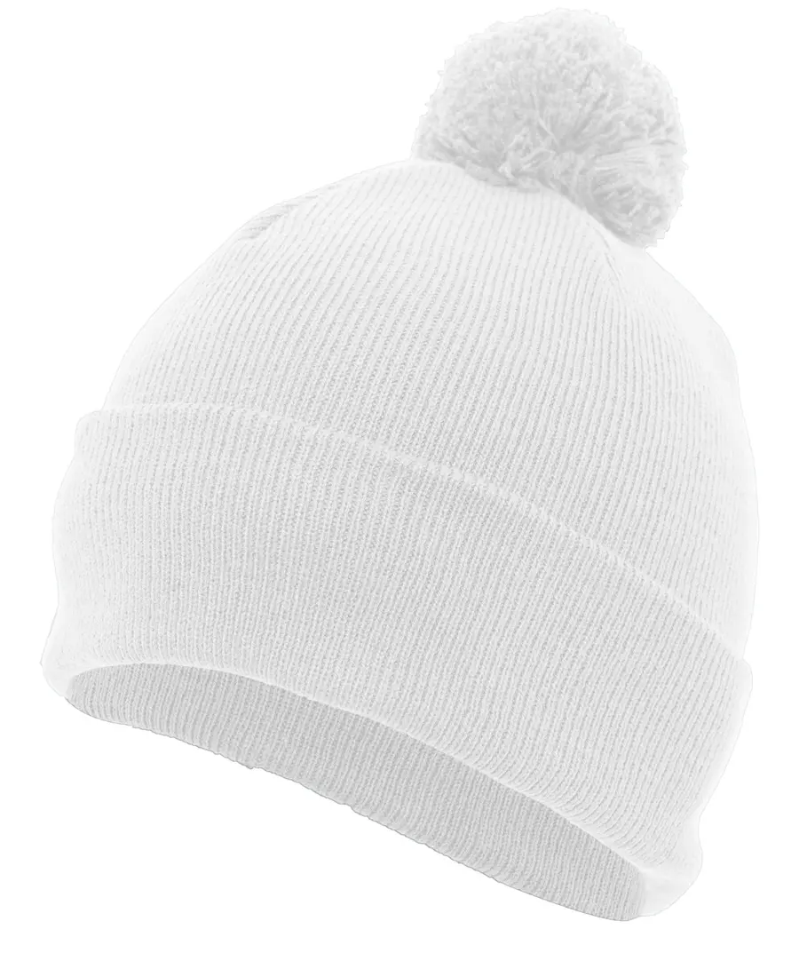 Pacific Headwear Knit Fold Over Pom-Pom Beanie in White