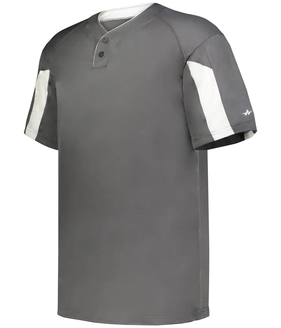 Alleson Athletic Striker TWO-Button Baseball Jersey in Graphite/White