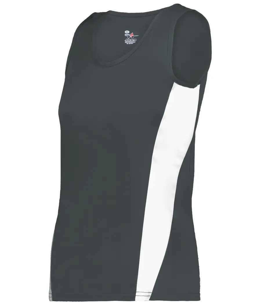 Alleson Athletic Ladies Stride Singlet in Graphite/White