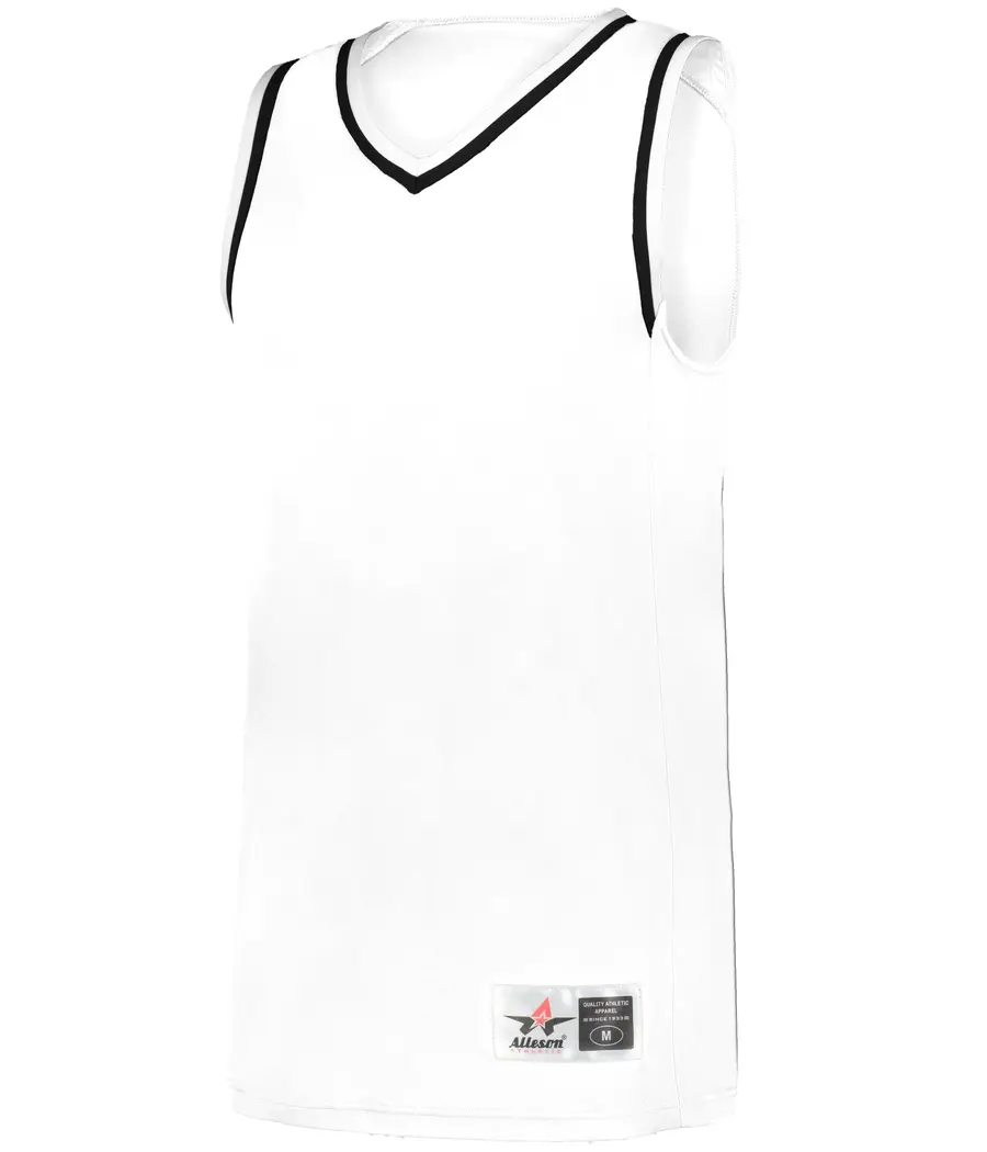 Alleson Athletic Retro Basketball Jersey in White/Black/White