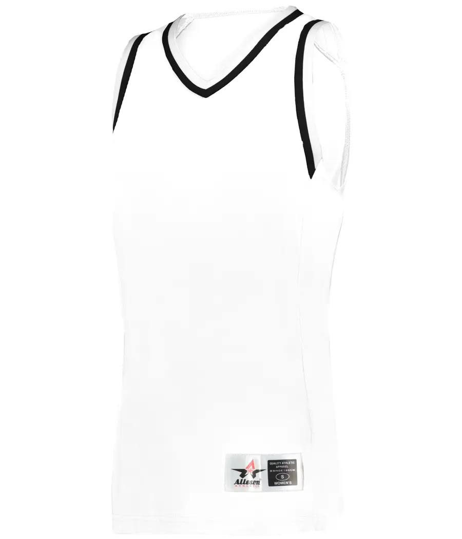 Alleson Athletic Ladies Retro Basketball Jersey in White/Black/White