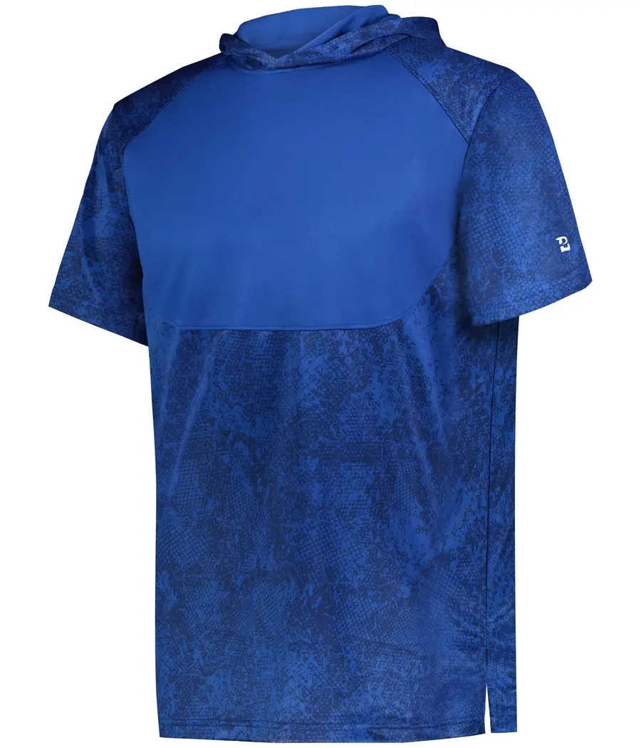 Badger Sport Youth Stadium Print Short Sleeve Hooded TEE in Ba Royal Cagelock/Royal