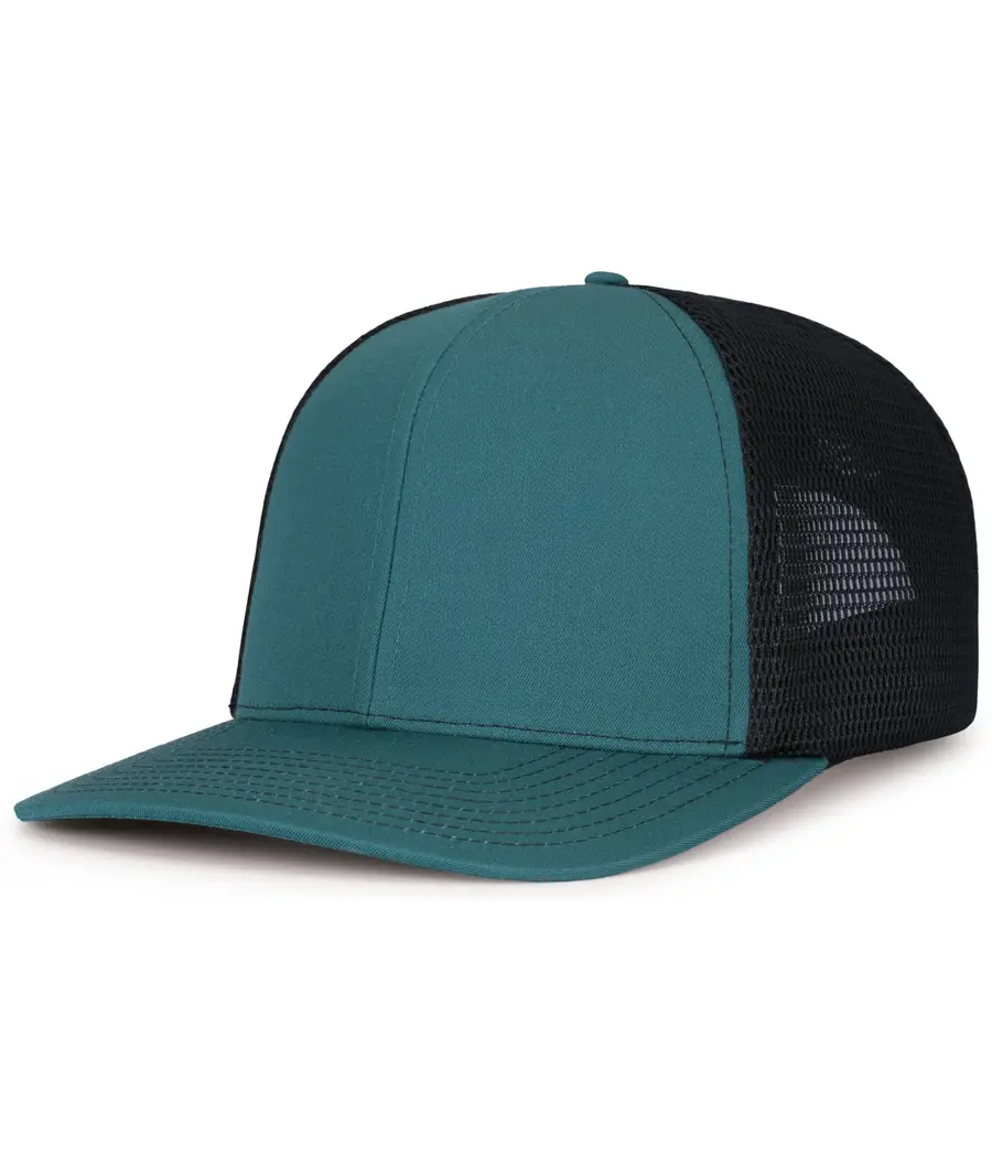 Pacific Headwear Contrast Stitch Trucker PacFlex Snapback Cap in Deepteal/Lt Charc/Deepteal